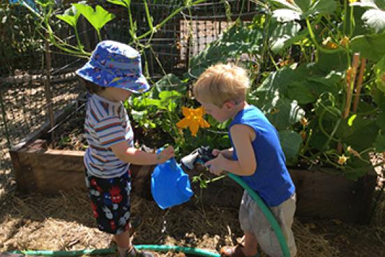 Kayden and Duncan Watering